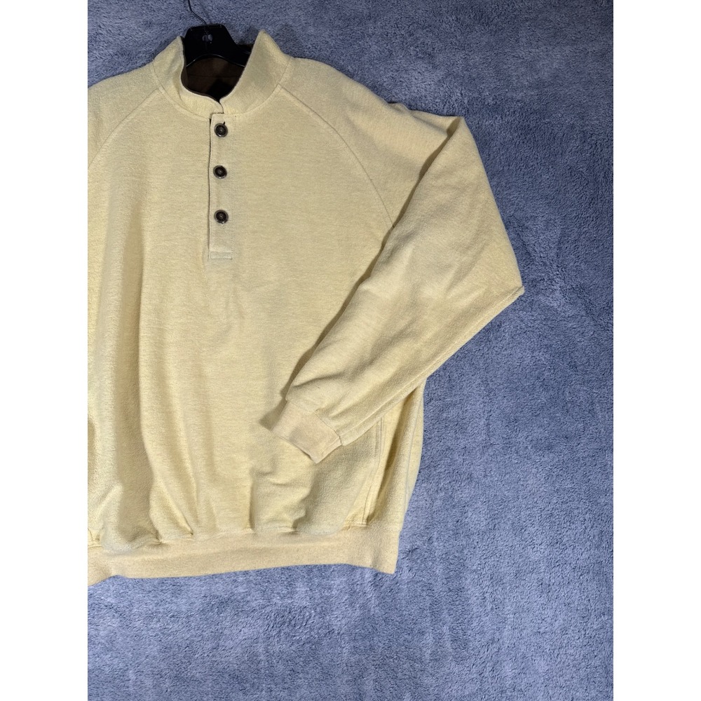 Straight Down Mens Yellow Fleece Quarter Button Pullover Mock Neck Made in USA L - Picture 4 of 12